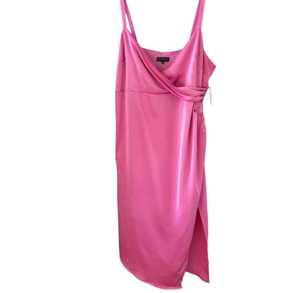 Eloquii NEW Satin Faux Wrap Midi Dress In Pink Size 24